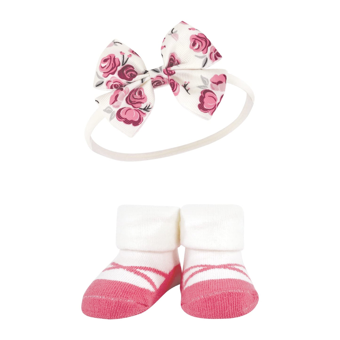Hudson Baby Baby Girls' Headband And Socks Giftset, Rose 6-Piece, One Size