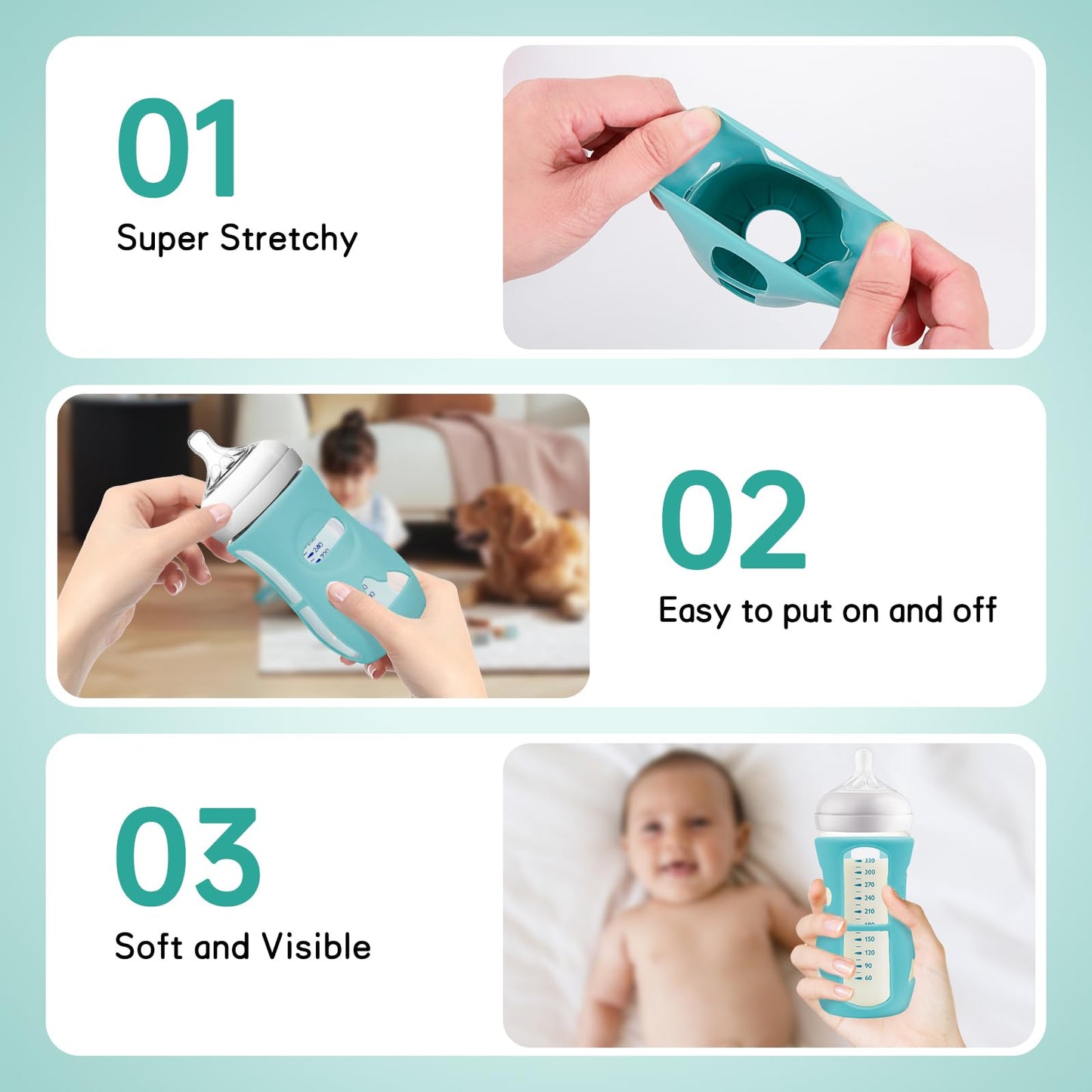 Audrwall Silicone Sleeves For Avent Natural Glass Baby Bottles, Bpa Free, Anti Breakage Baby Bottle Holder (Blue + Green + White