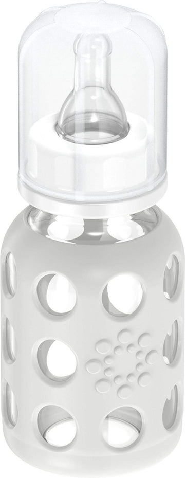 Lifefactory 4-Ounce Bpa-Free Glass Baby Bottle With Stage 1 Nipple And Protective Silicone Sleeve, Stone Gray