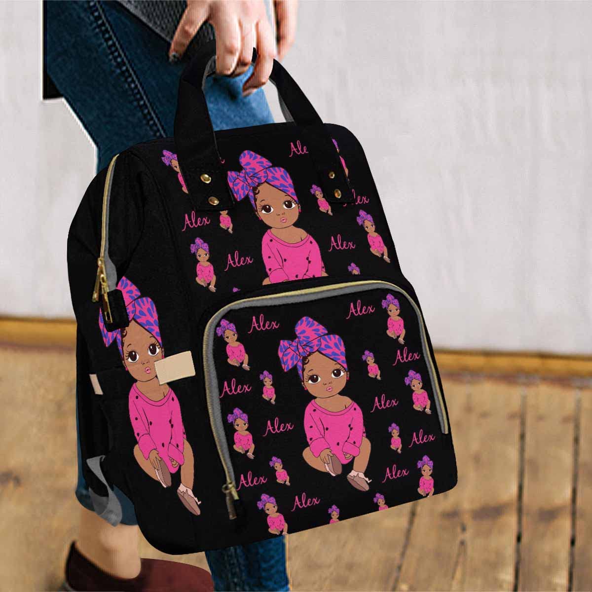 Artsadd Personalized Large Capacity Diaper Bags, Pink Daypack Baby Backpack Custom Name Backpack Casual Daypack Bag Nappy Bag Gi