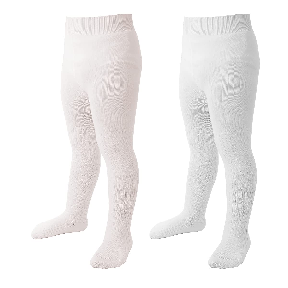 Marchare Baby Girls Tights Thick Solid Cable Knit Leggings Winter Warm Stockings For Toddler Girls 1-2T Ivory White/White 2 Pack