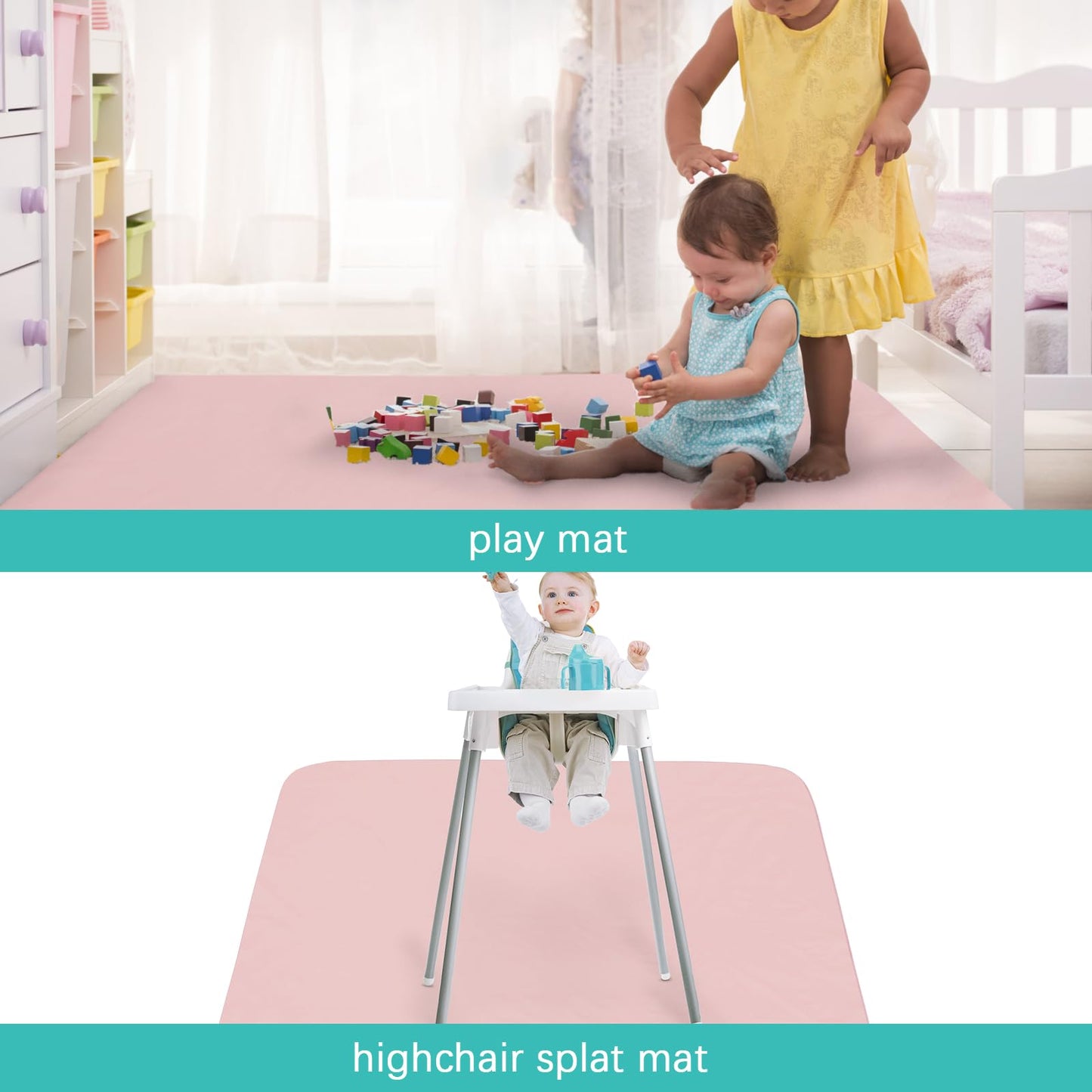 Splat Mat 2 Pack For Under High Chair & Arts & Crafts & Eating Mess, Waterproof 42'' 46'' Baby Playtime Anti-Slip High Chair Ma