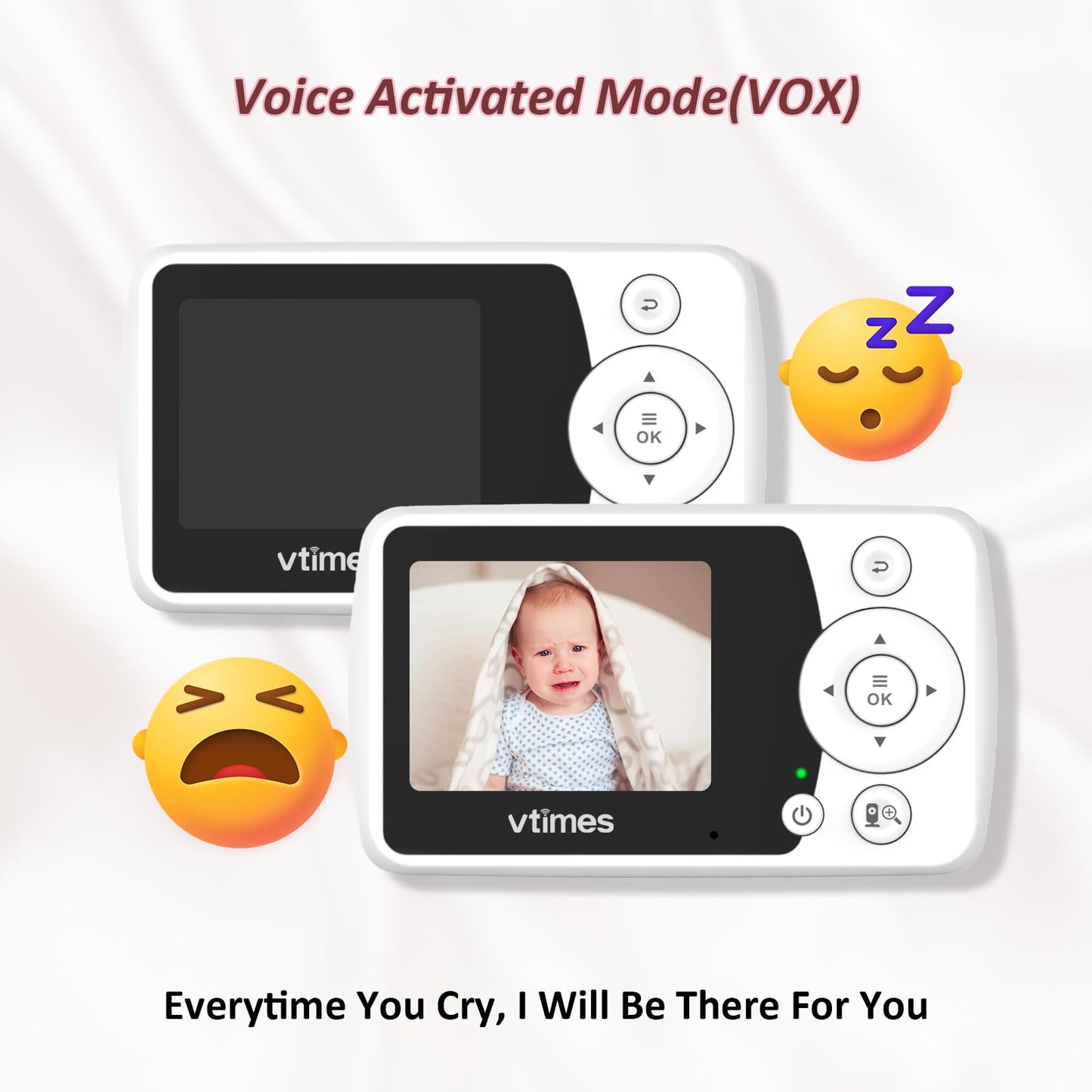 Vtimes Baby Monitor With Camera And Audio, Video Baby Monitor No Wifi Night Vision, 2.4' Lcd Screen Portable Baby Camera Vox Te