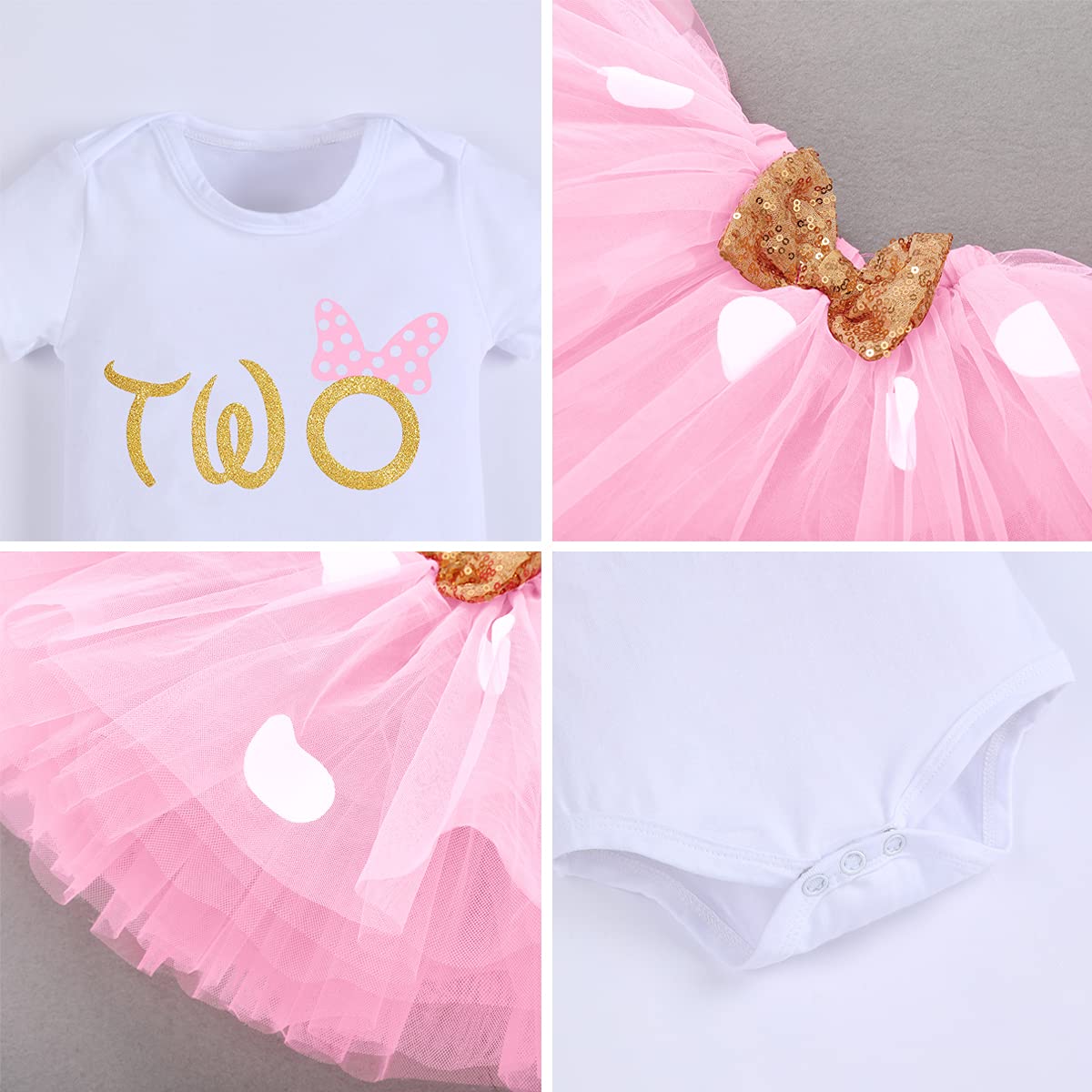 Toddler Baby Girl Second 2Nd Birthday Cake Smash Outfit Infant Girl 1St Birthday Romper Tutu Skirt 3D Ear Mouse Headband Clothes