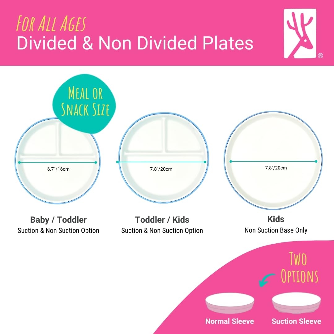 Elk And Friends Kids 6.7 Porcelain White Plates With Silicone Sleeves | Divided Plates | Suitable For Kids/Toddlers | Microwa