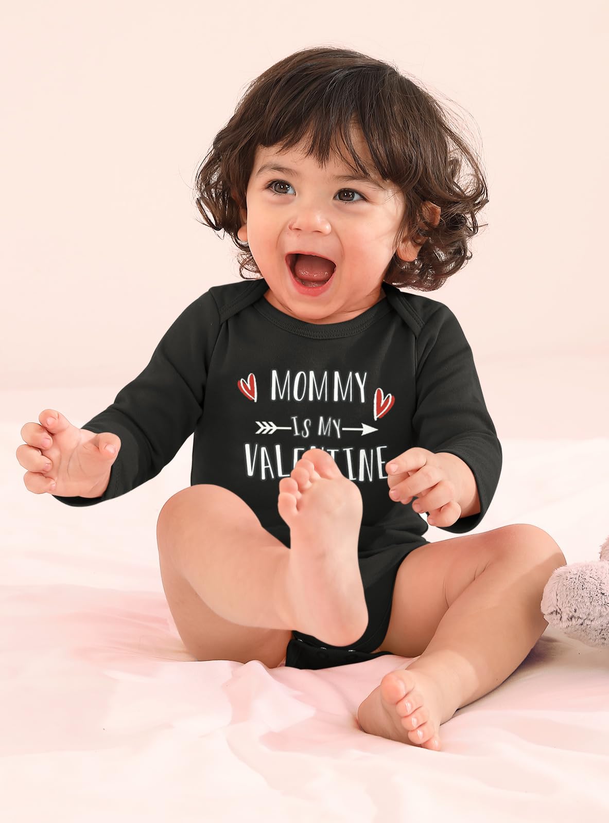 Besserbay Valentine'S Day Baby Long Sleeve Heart Bodysuit Infant Mommy Is My Valentine Envelope Neck Black Onesie 3-6 Months