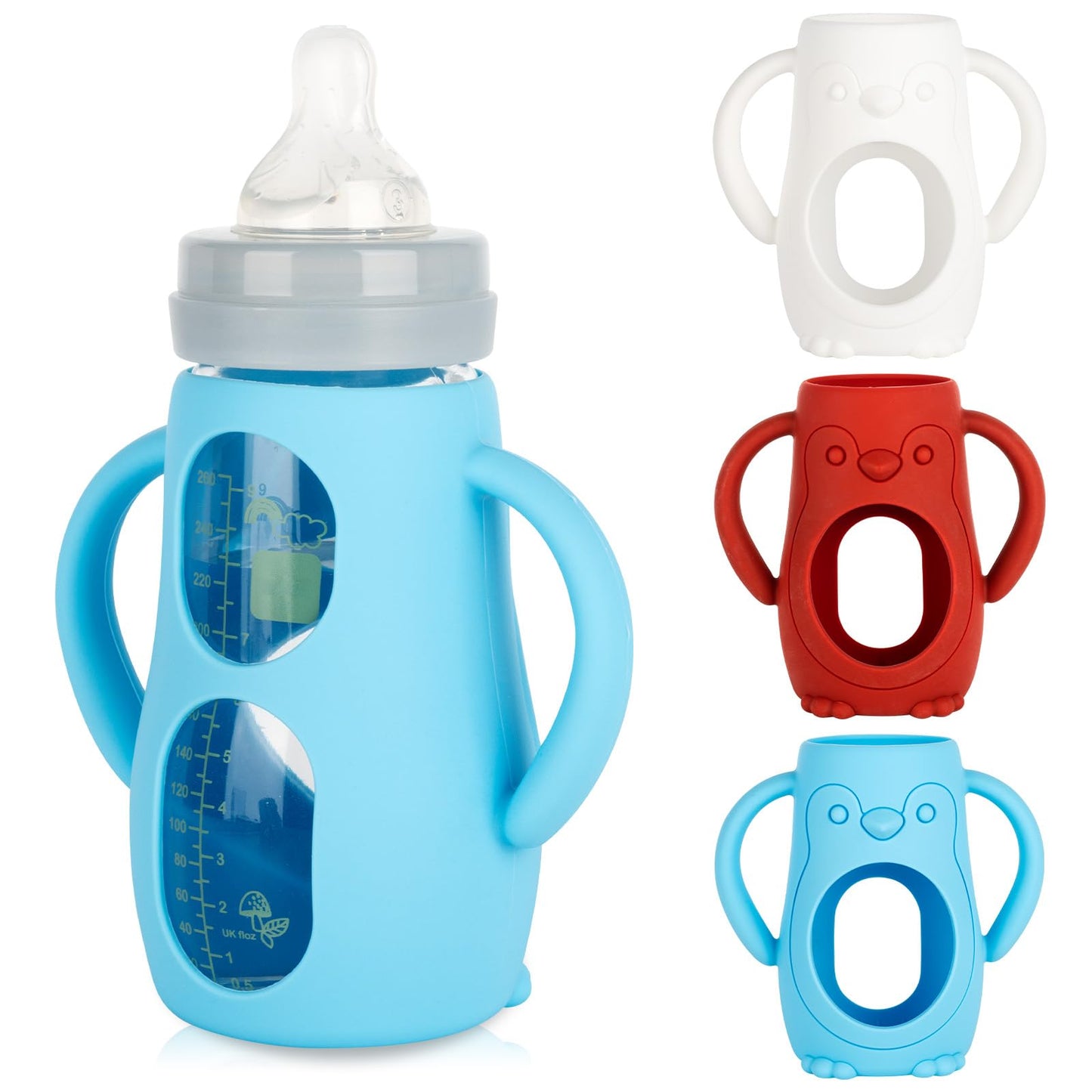 Silicone Sleeves with Handles for Mam Glass Baby Bottles 9oz,Anti Breakage Baby Bottle Holder with Handles 3 Pack