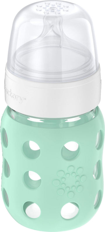 Lifefactory 8-Ounce Wide Neck Glass Baby Bottle With Protective Silicone Sleeve And Stage 2 Nipple, Mint (Lg2211Wmi4)