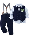 Yallet Toddler Baby Boy Clothes Suit Gentleman Wedding Outfits, Formal Dress Shirt+Bowtie+Vest+Boutonniere+Suspender Pants(V Nav