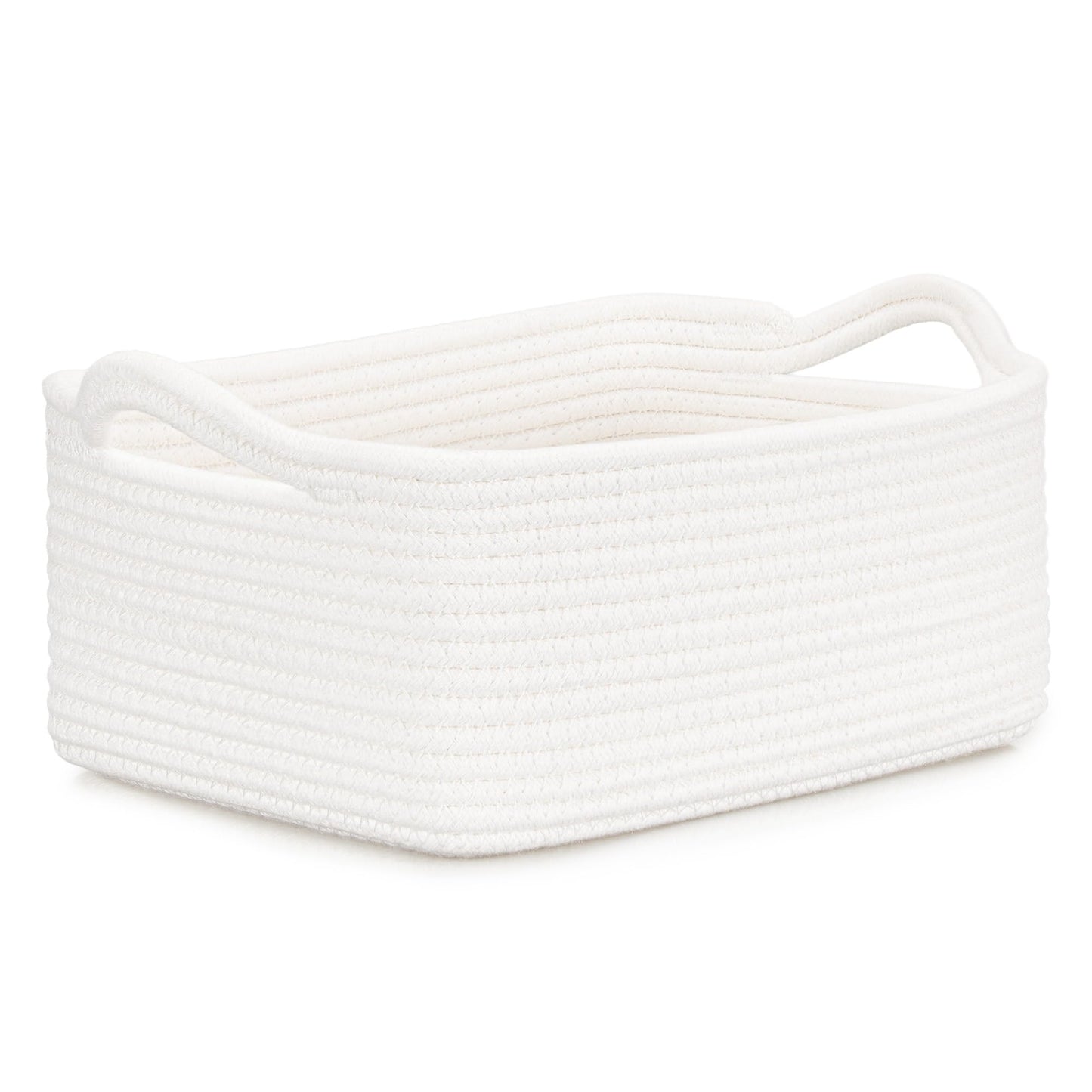 CLHMILY&Z Small Cube Storage Baskets, Decorative Woven Cotton Rope Baskets with Handles for Organizing, Shelf, Closet, Nursery,