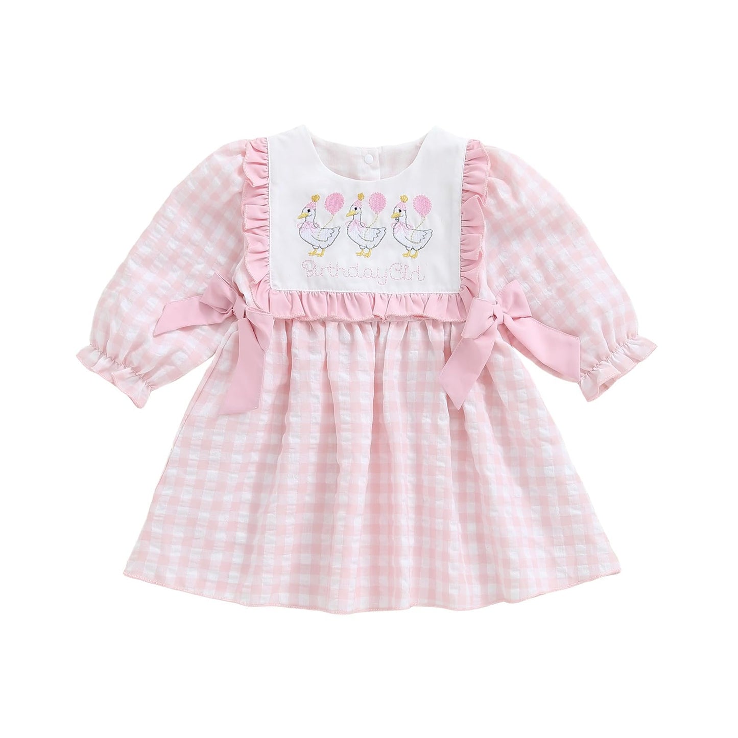 Toddler Baby Girl Fall Outfits Silly Goose Smocked Dress Long Sleeve Birthday Girl Dress Cute Smash Cake Clothes (Silly Goose Bi