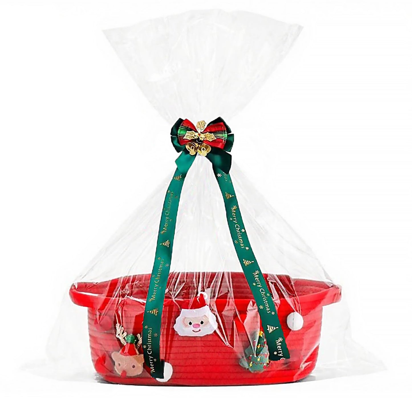 Poschnor Gift Basket Empty for Christmas, Christmas Decorative Baskets with Gift Bags and Ribbons, Small Cotton Rope Storage Bas