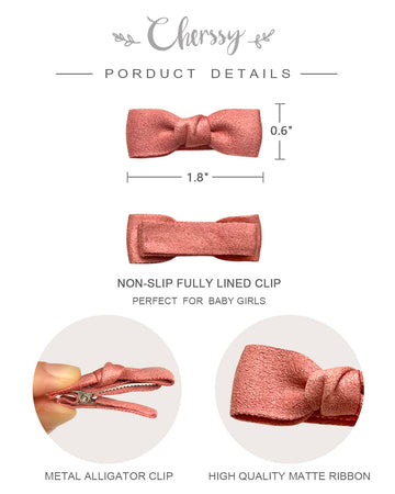 Boutique Baby Hair Clips, 12Pcs Suede Mini Bows Hair Barrettes, Fully Lined Hair Pins For Infant Toddler Girl'S Fine Hair By Che