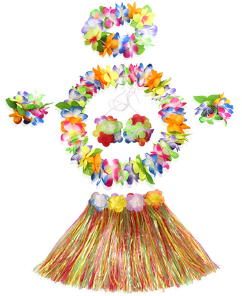 Fighting to Achieve 30cm Hawaiian multicolor Grass Skirt Performance Costume Set for Girls