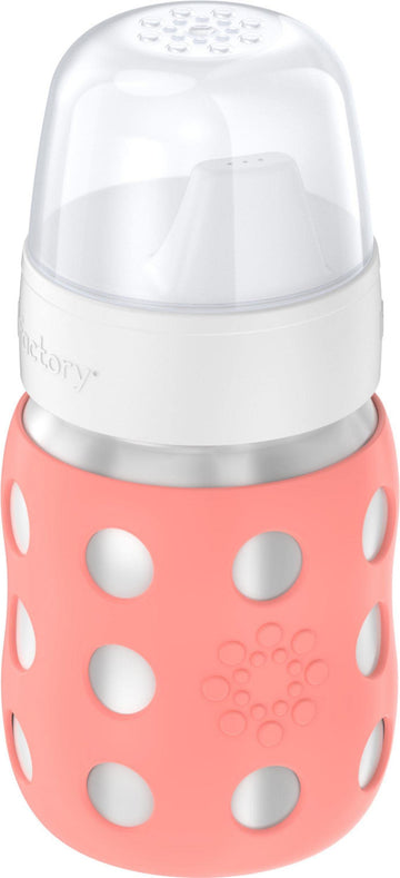 Lifefactory 8-Ounce Stainless-Steel Vacuum-Insulated Wide-Neck Baby Bottle With Hard Sippy, Cantaloupe (Ls2221Wca4)