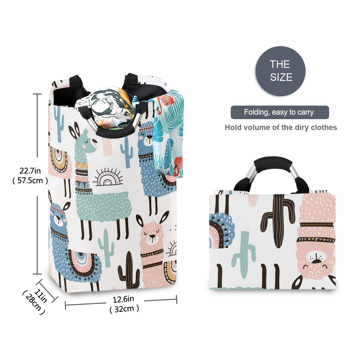 Qilmy Llama Laundry Basket Collapsible Large Clothes Hamper Nursery Storage Bin With Handle For Bedroom, Bathroom, Dorm, Kids Ro