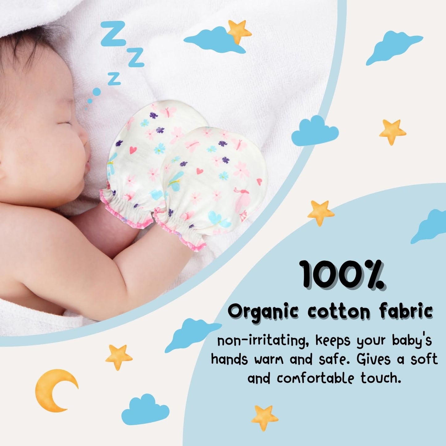 Rative Newborn Baby Cotton Gloves Sleep Sleeping No Scratch Mittens Mitts Set For 0-6 Months Boys Girls (12 Pairs/Assorted)