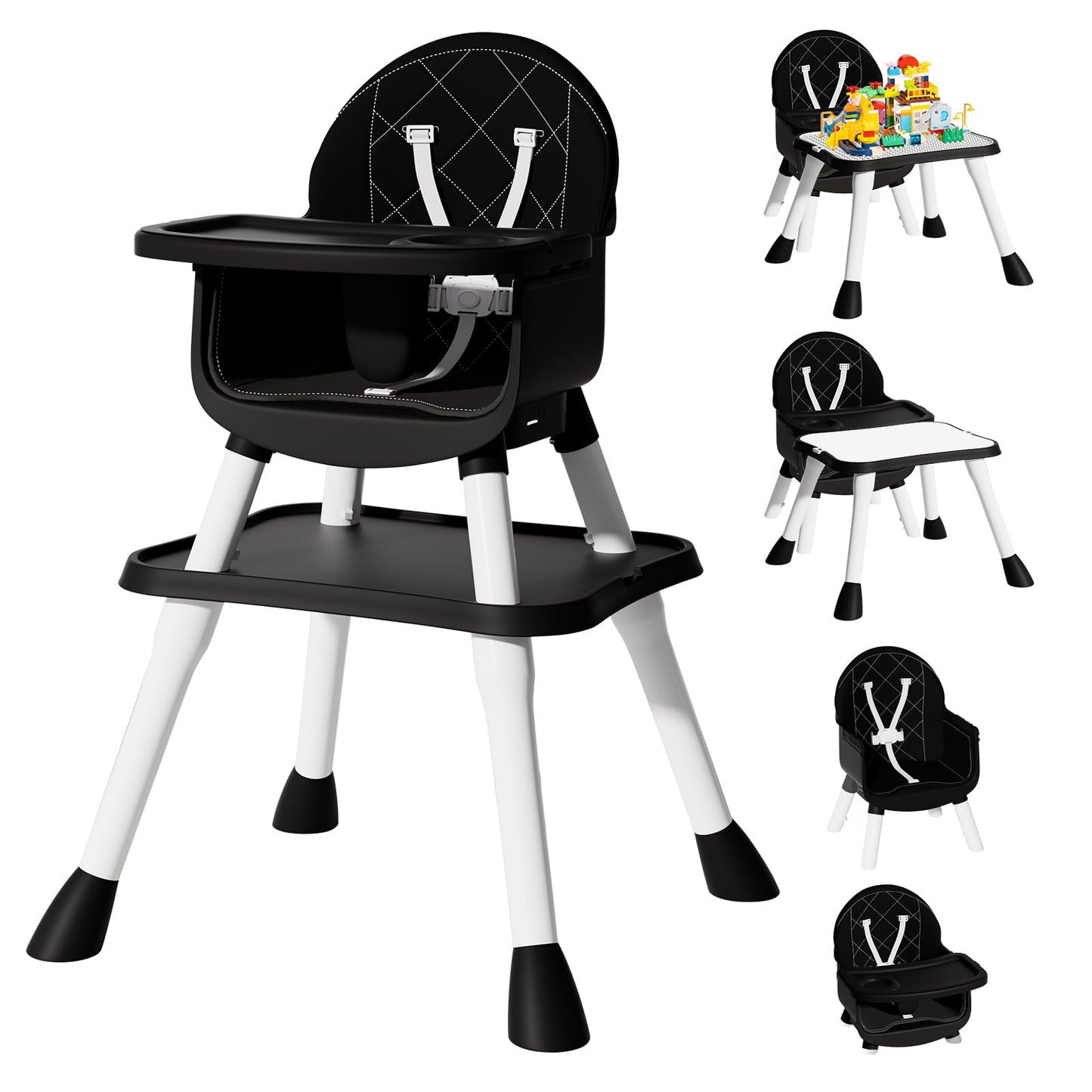 UNISWAN 6 in 1 Baby High Chair, Convertible Highchair for Babies and Toddlers (Black)