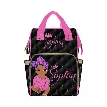 Artsadd Custom Name Diaper Bag Mommy Nappy Bags, Personalized Pink Crown Dots Handbags Large Capacity Multi-Function Nursing Bag