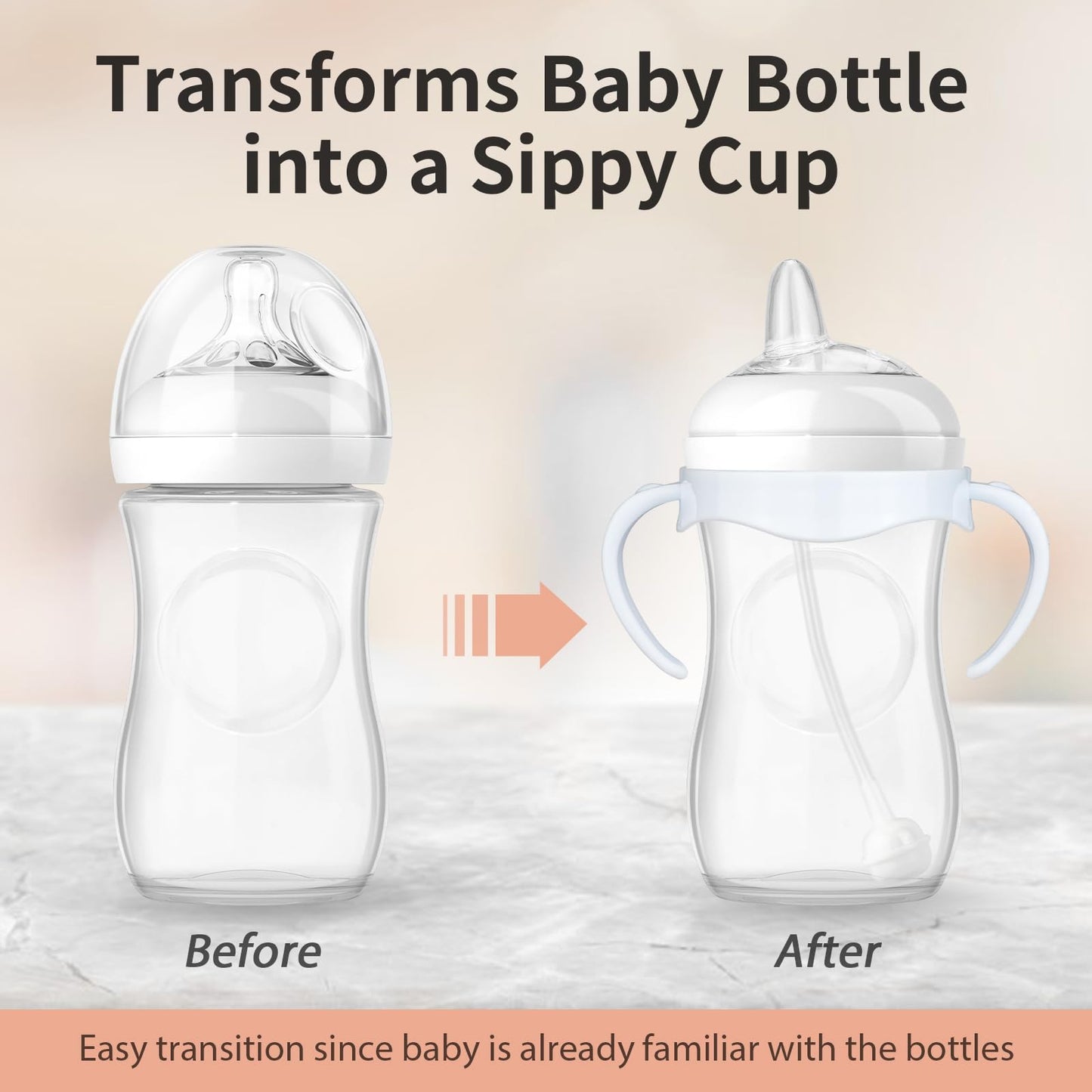 Sippy Cup Conversion Kit Compatible With Philips Avent Natural Baby Bottle, Transition Kit From Bottles, 4 Soft Sippy Nipples, 2