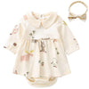 Pureborn Baby Girl Dress Infant Long Sleeve Peter-Pan Collar Spring Fall Cotton Playwear Dresses Beige 0-3 Months