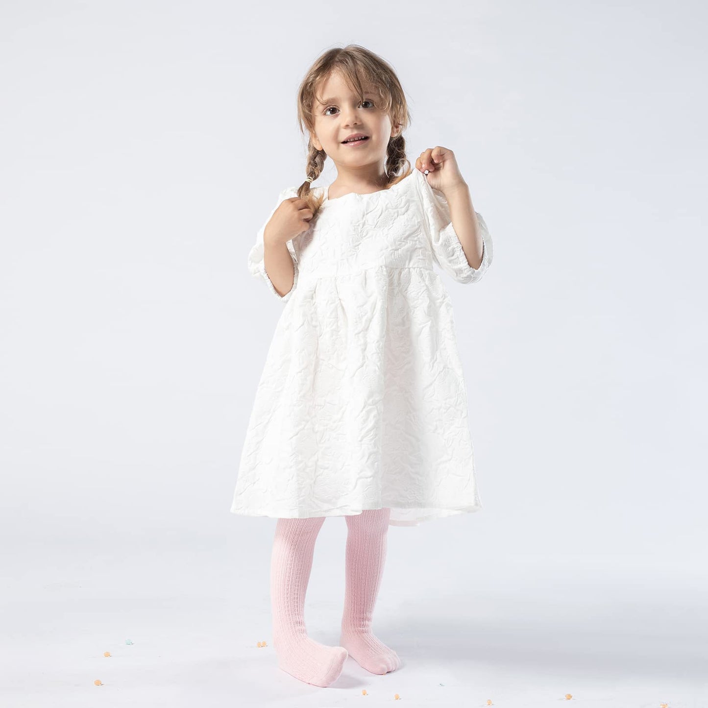 Petrass Girls Tights Toddler Cable Knit Cotton Footed Seamless Dance Ballet Baby Girls ' Leggings 4 Pack Black/Ivory/Grey/Pink 9