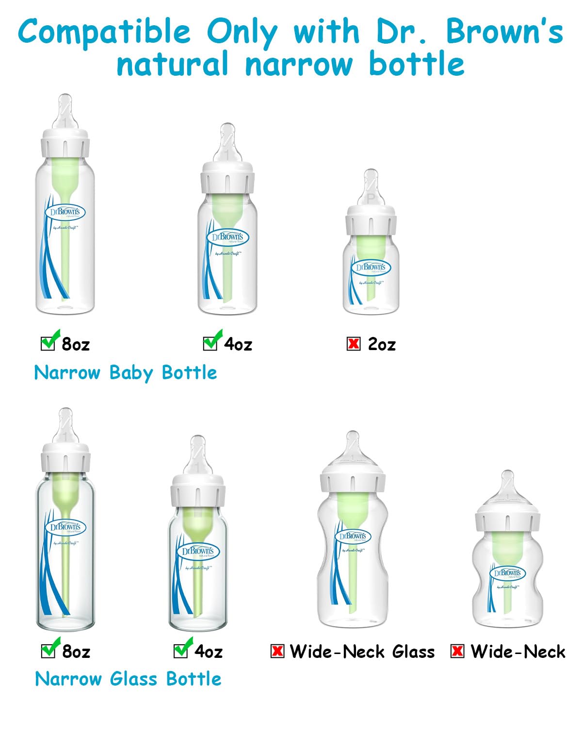 Straw Cup Conversion Kit For Dr Browns Narrow And Narrow Glass Baby Bottles, Spill-Proof Transition Kit With Silicone Straw Nipp