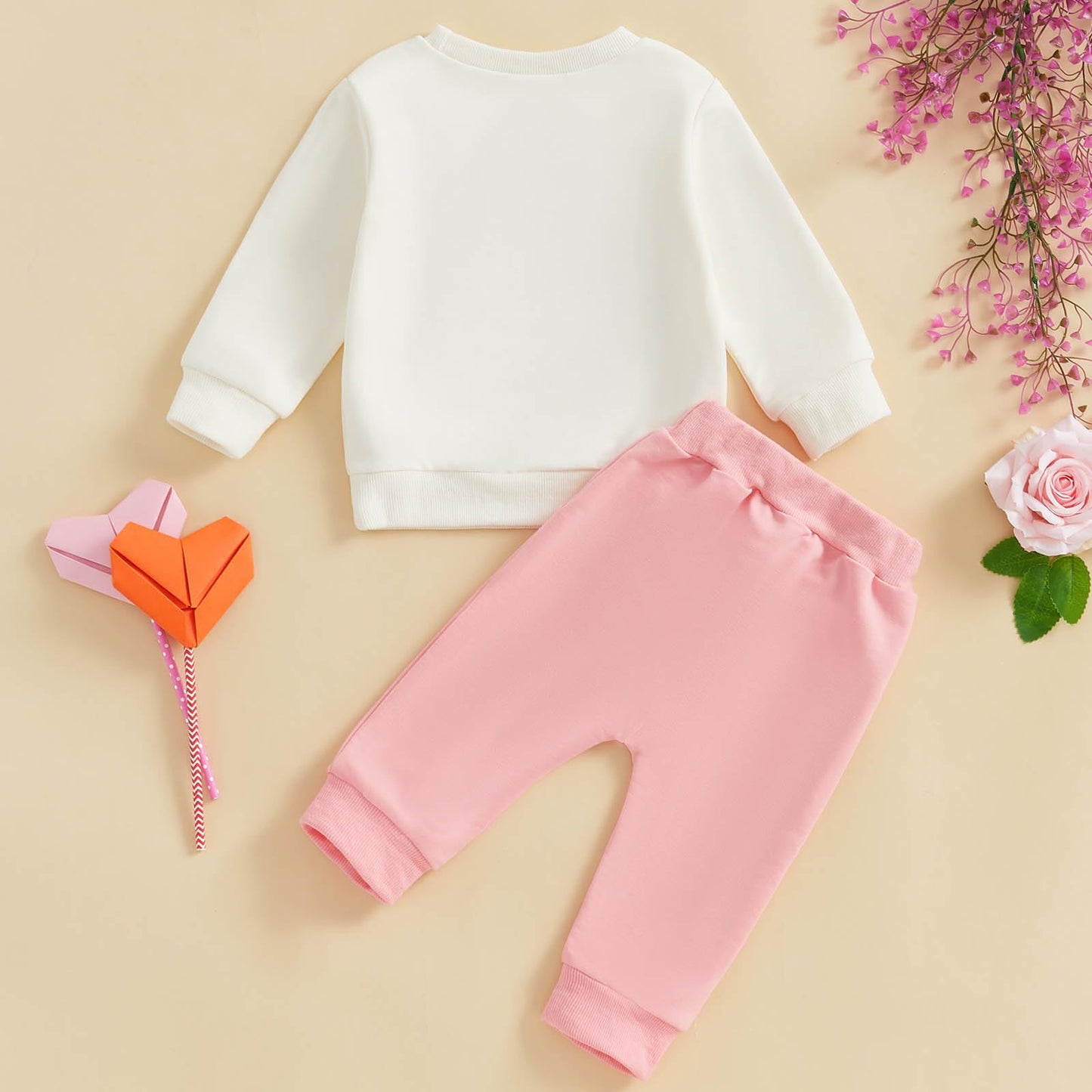 Focusnorm Toddler Baby Girl Valentine'S Day Outfits Letter Embroidery Sweatshirt Elastic Pants Sets Newborn Infant Clothes (Cute