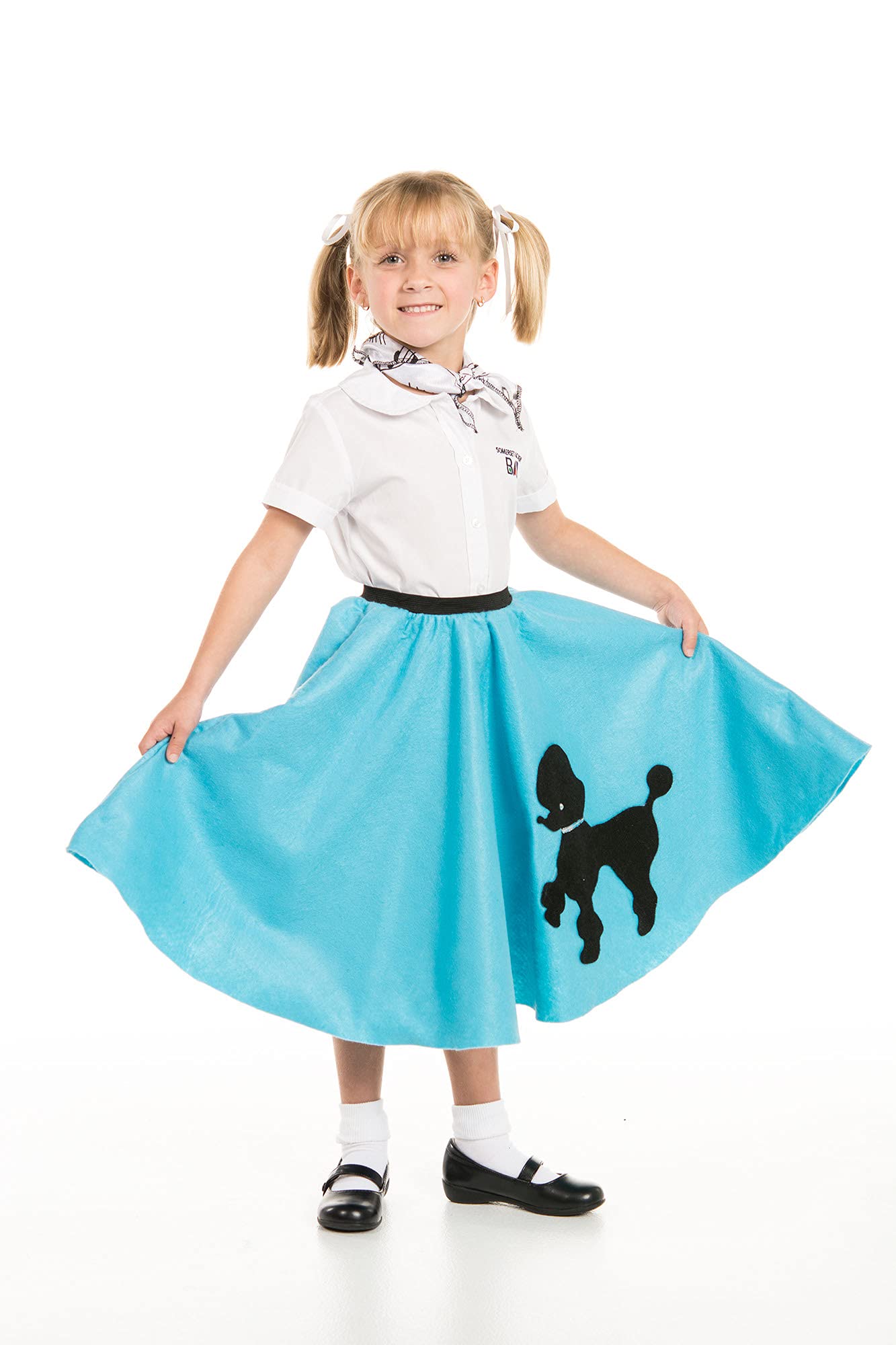 1950S Turquoise Poodle Skirt For Girls With Musical Note Printed Scarf | Blue Sock Hop Skirt | One Size | 1950S Costumes For Gir