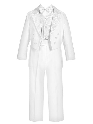 Baby Boys White Baptism Christening Paisley Lapel Tuxedo With Gold Maria Estola Scarf Size L (12-18 Months)