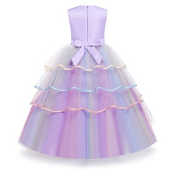 Yipkorra Unicorn Dress For Girls Unicorn Costume Pageant Princess Party Birthday Long Gown With Headband & Necklace (Purple, 170