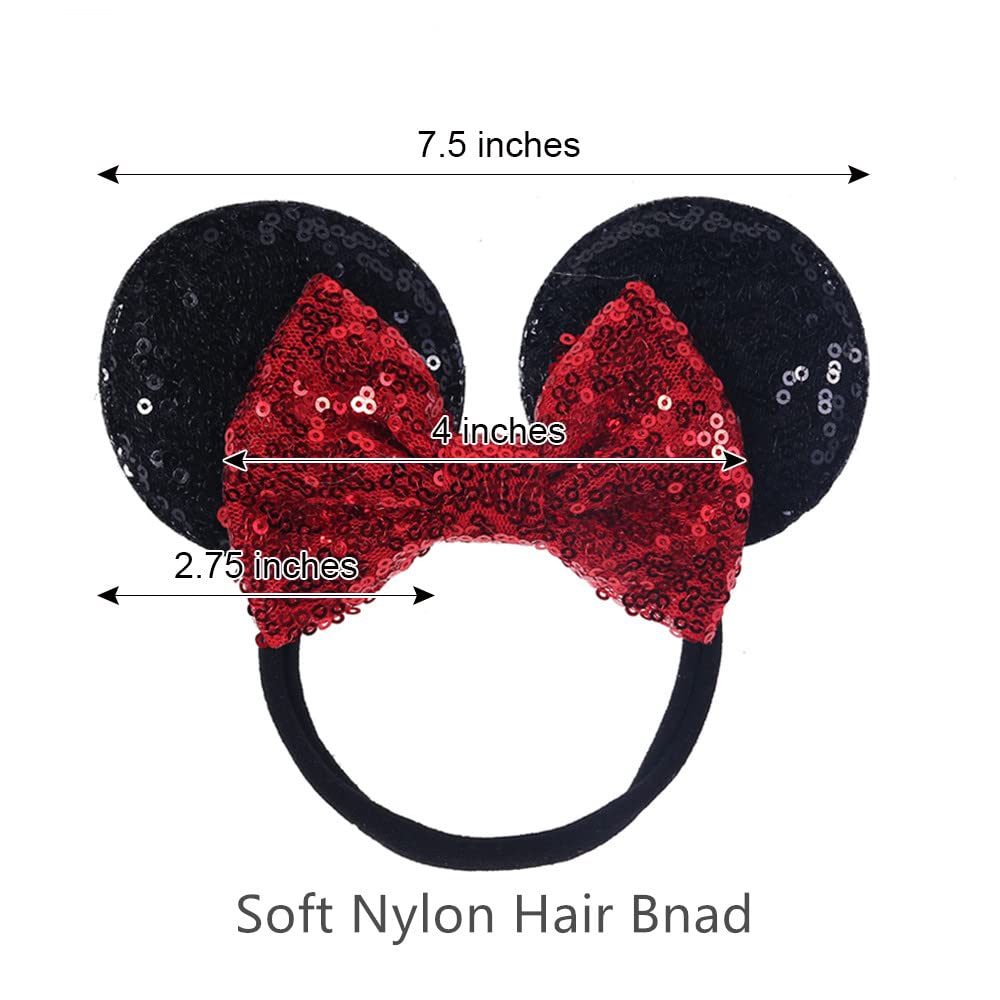 Jiahang Mouse Ear Nylon Headband With Sequin Bow, Soft Elastic Hair Bow Hair Band, Costume Headwear For Baby Newborn Infant Todd