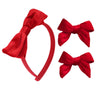 Red Velvet Bow Headband & 2 Pcs 4 Inch Hair Bows Set, Black School Hair Accessories For Little Toddler School Girls (Velvet Red)