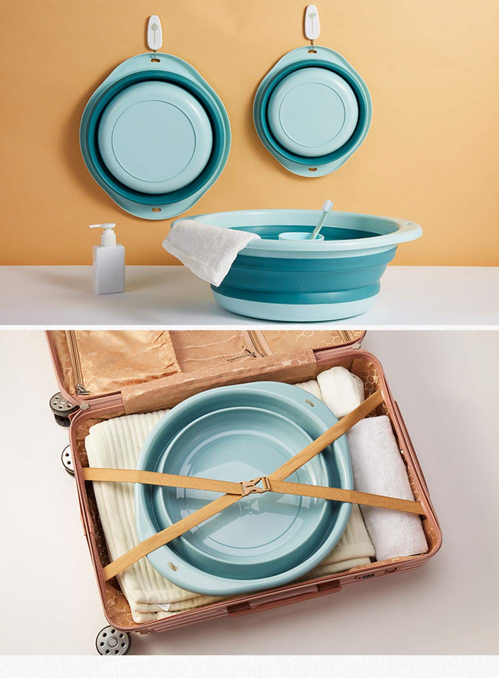 Orizzp 3-Pack Collapsible Wash Basin Set, Baby Kids Wash Basin Dish Tub For Travel Home, 3 Different Sizes Set Space Saving Blue