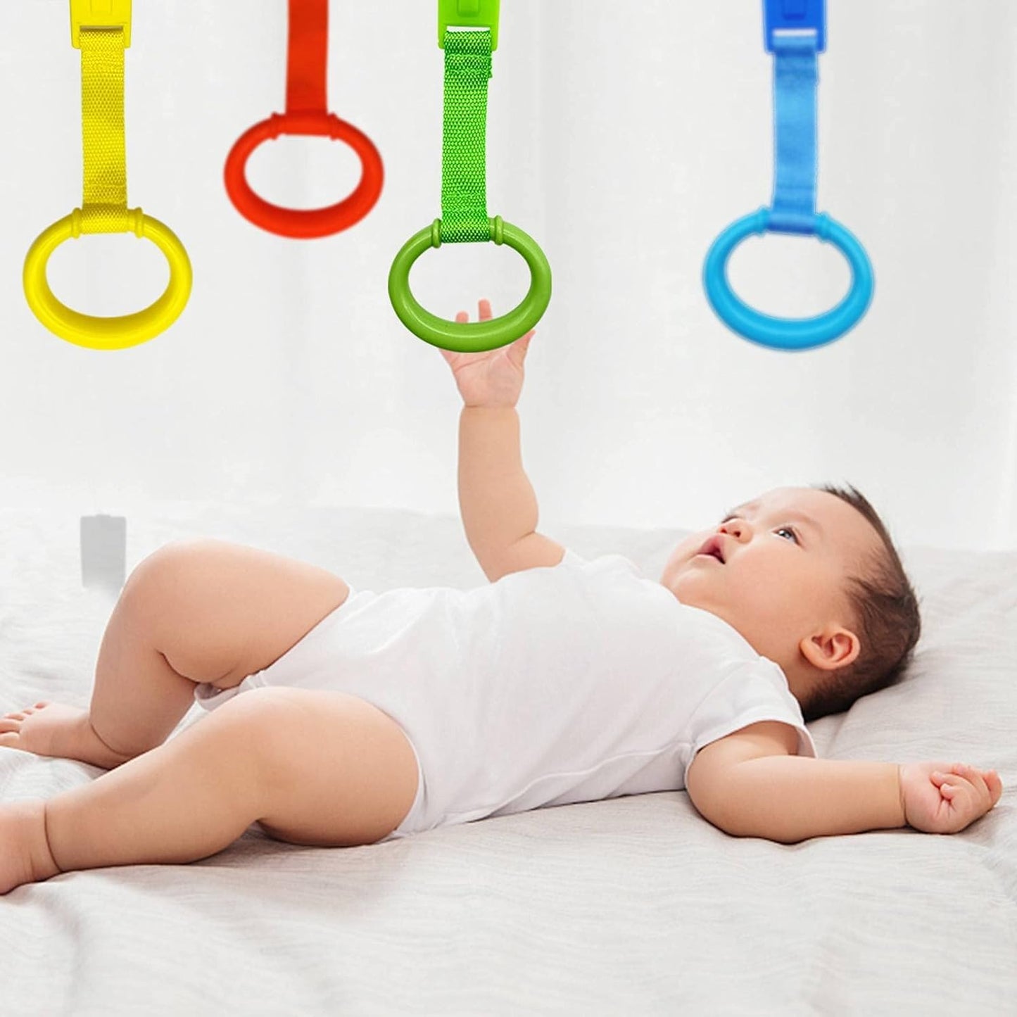 Codree 4 Pcs Baby Playpen Pull Up Rings- Baby Crib Pull Up Rings- Baby Walking Exercises Assistant Rings- Baby Bed Stand Up Ring