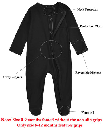 Aablexema Baby Footie Pajamas With Mittens - 3Pcs Infant Footed Sleeper Cotton Sleepwear Outfits(White/Black/Zebra, 0-3M)