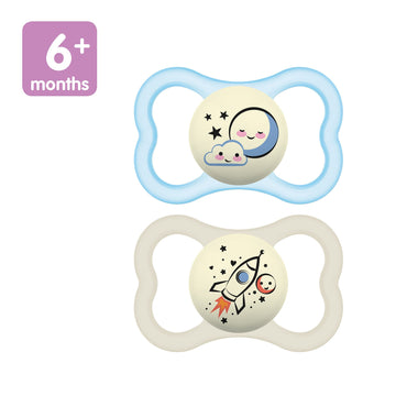 Mam Supreme Night Baby Pacifier, For Sensitive Skin, Patented Nipple, 2 Pack, 6-16 Months, Boy