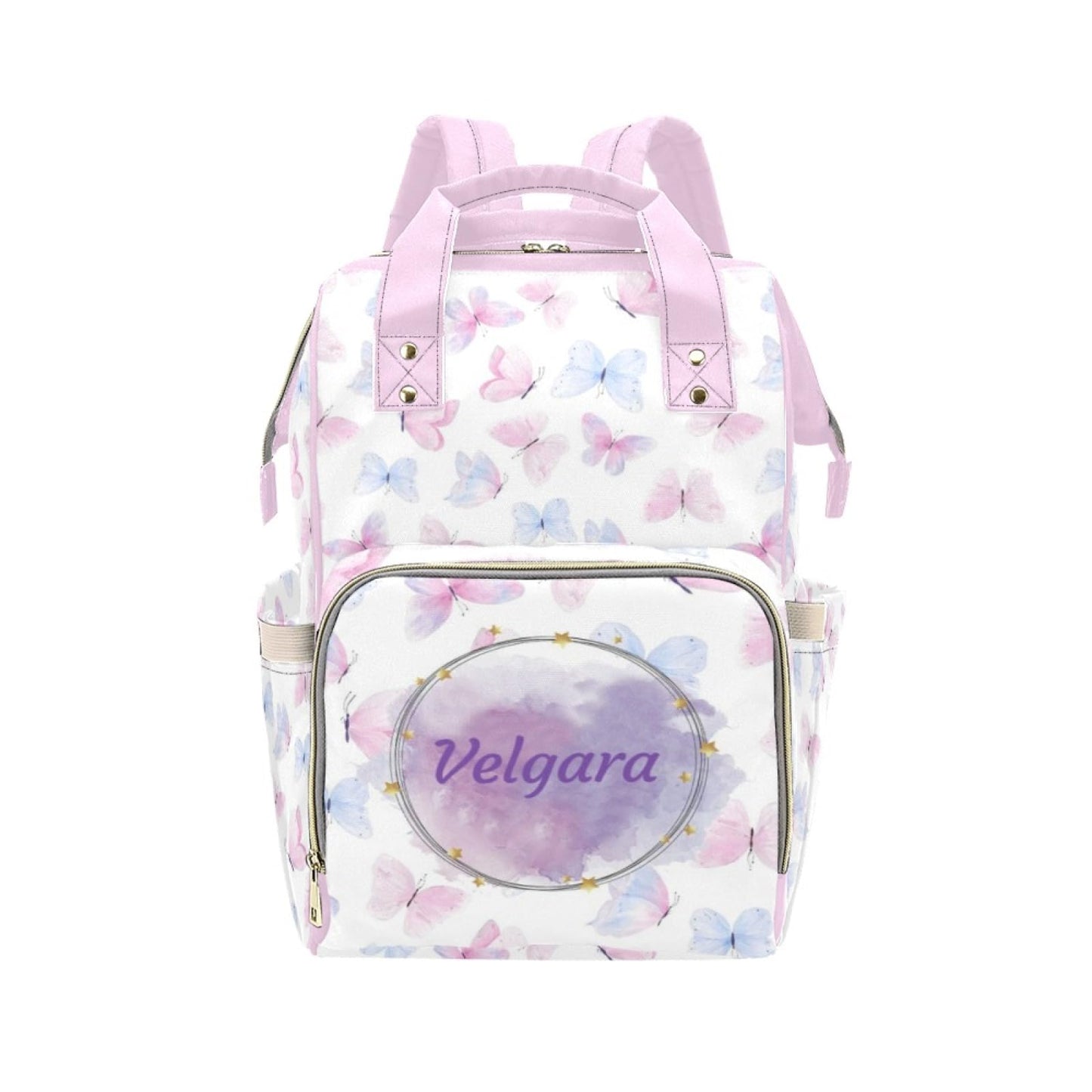 Custom Colorful Butterfly Diaper Bag for Women, Personalized Name Multifunction Nylon Nursing Mommy Daypack with Large Capacity