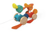 Janod Zigolos Pull Along Duck Family Early Learning and Motor Skills Toy with Flapping Feet Made of Beech and Cherry Wood for Ag