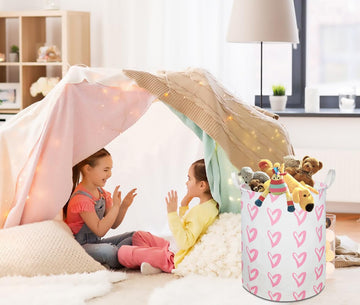 Clocor Pink Laundry Basket,Waterproof Baby Girls Nursery Hamper, Girls' Room Decor,Kids Toys Storage Bin,Gift Basket(Pink Heart