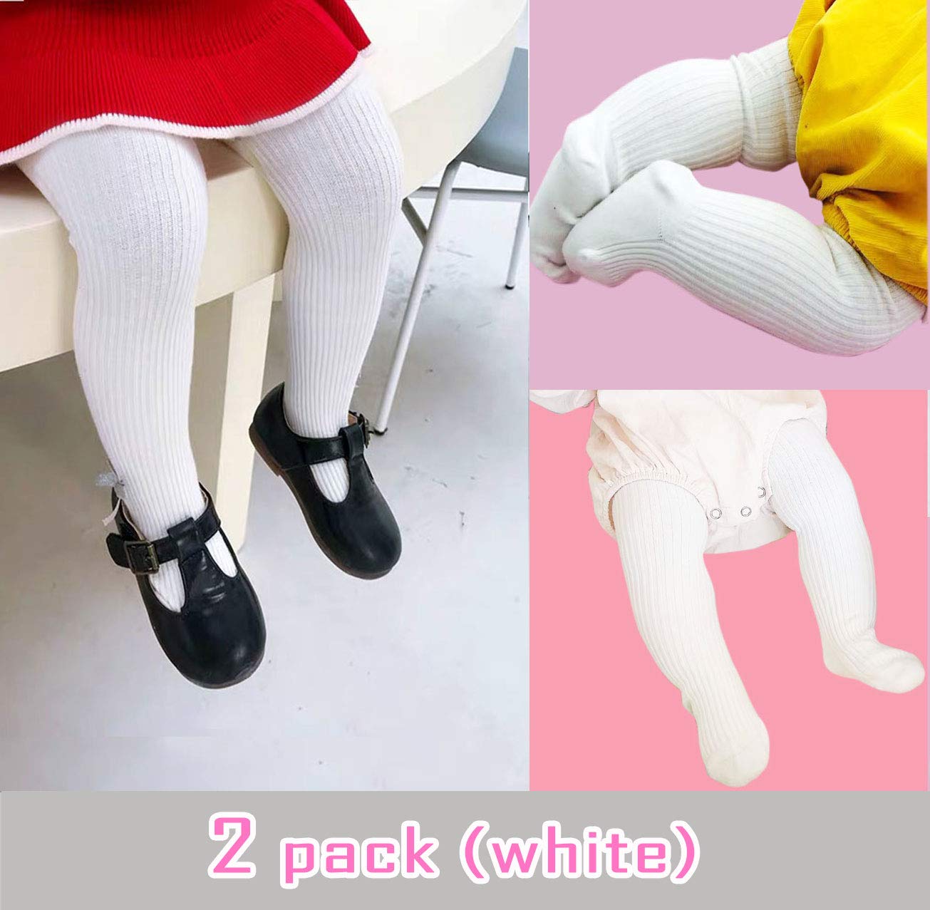 Cecorc Baby Leggings, Tights For Girls, Toddler, Infant (3-4 Years, 2Pack (White+White))