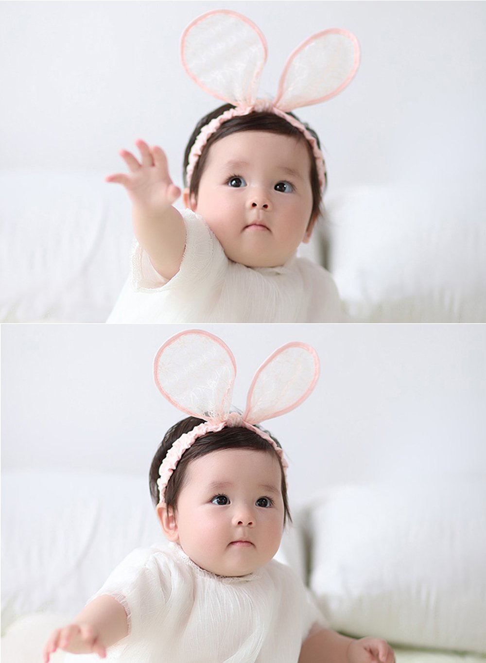 2-Pack Easter Bunny Headbands Rabbit Ears Lace Elastic Bow - Cute Stretch Hairbands For Baby Girls , Newborn,Toddler And Childre