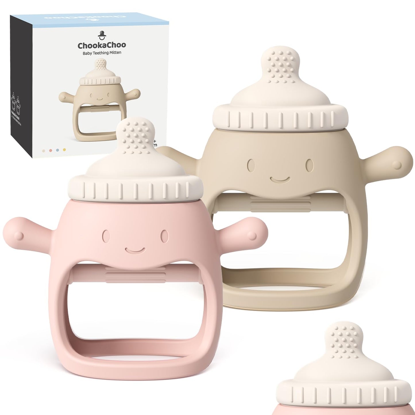 Chookachoo 2 Pack Baby Teething Toys, Teething Mitten for Infants 3+ Months, Hand Teether, Food Grade Silicone Baby Chew Toys fo