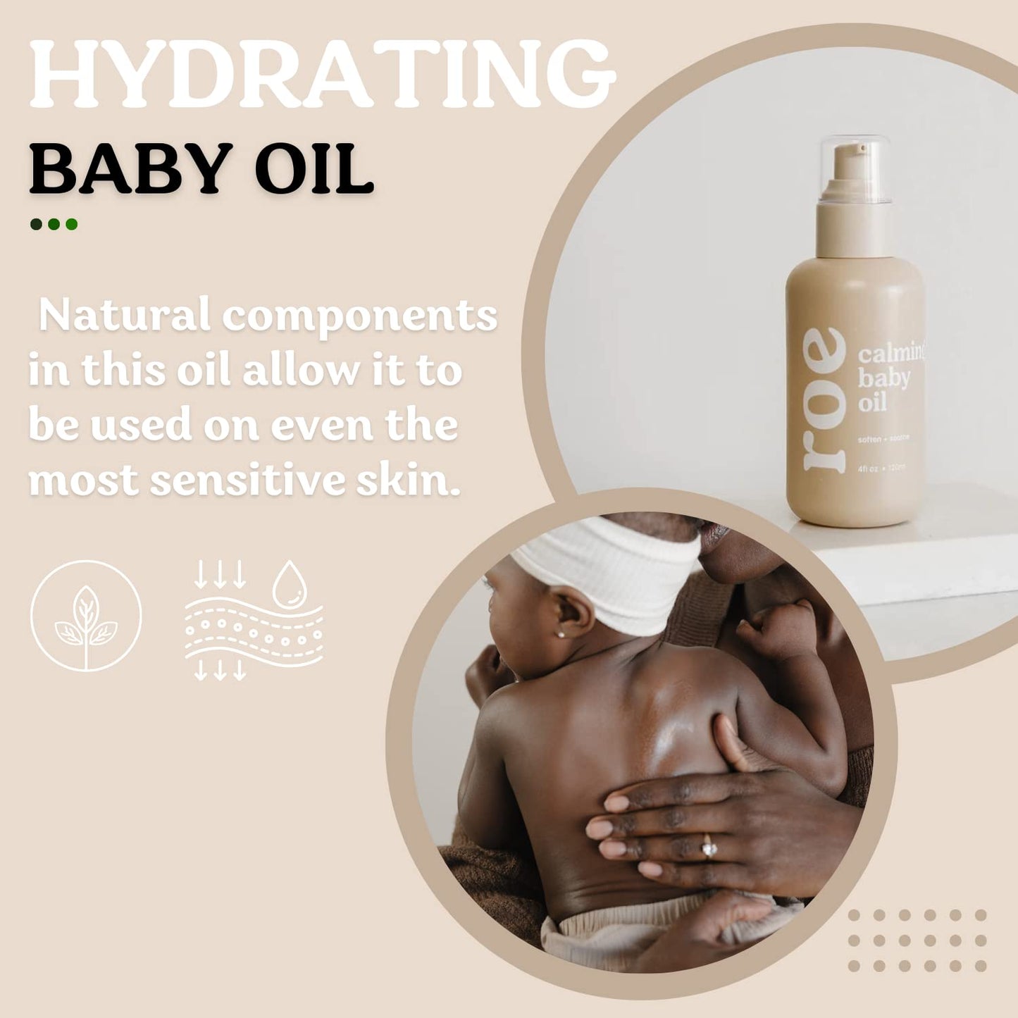 Roe Wellness Baby Oil Calming & Soothes Rough And Irritated Skin | All Natural Non-Greasy Hydrating Baby Oil | Moisturize Full B