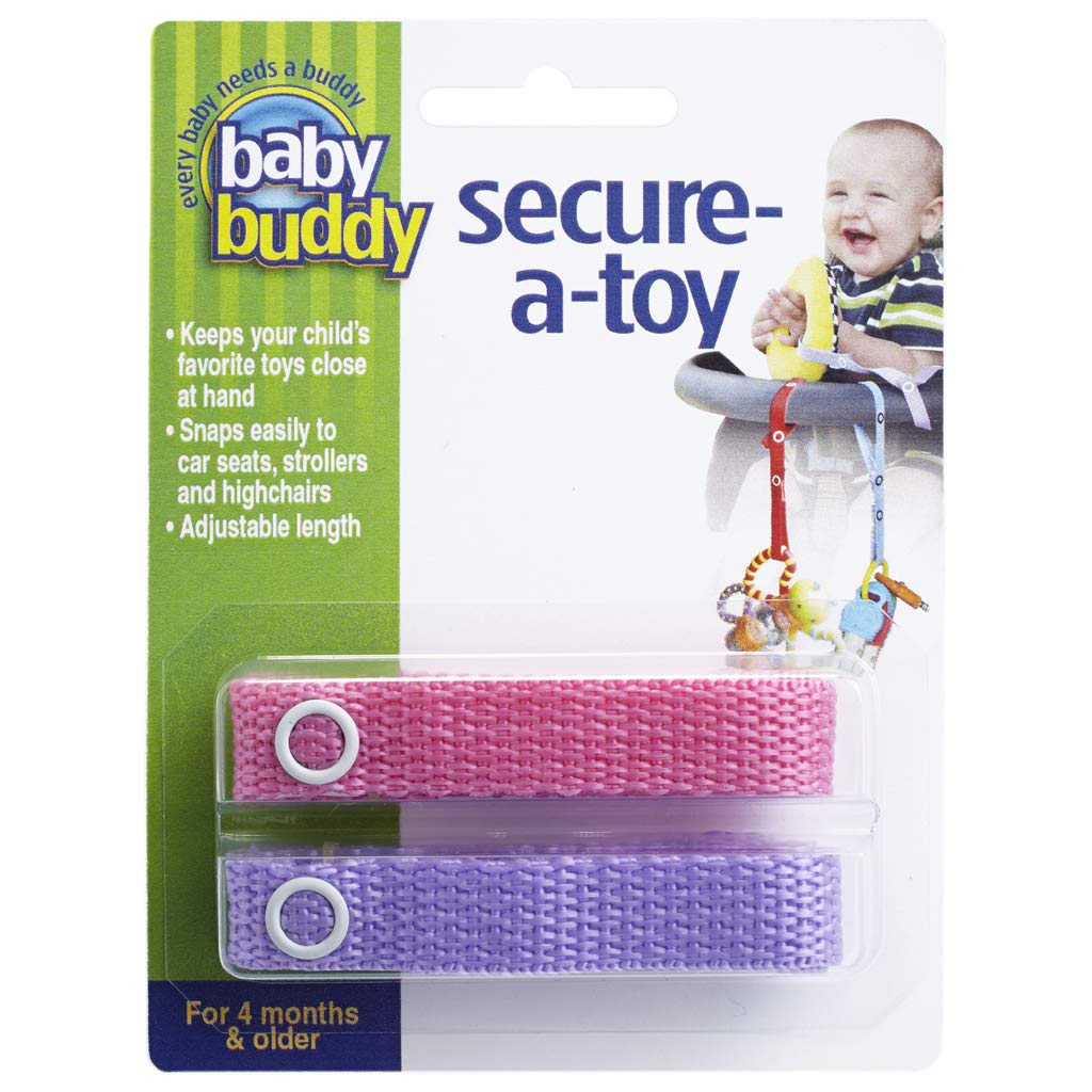 Baby Buddy Secure-a-Toy, Adjustable Pacifier and Teether Strap for Stroller, Highchair, and Car Seat, Pink Lilac, 2 Pack - Made