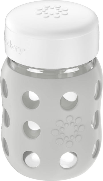 Lifefactory 8-Ounce Wide Neck Glass Baby Bottle With Protective Silicone Sleeve And Sippy Spout, Stone Gray (Lg2251Wcg4)