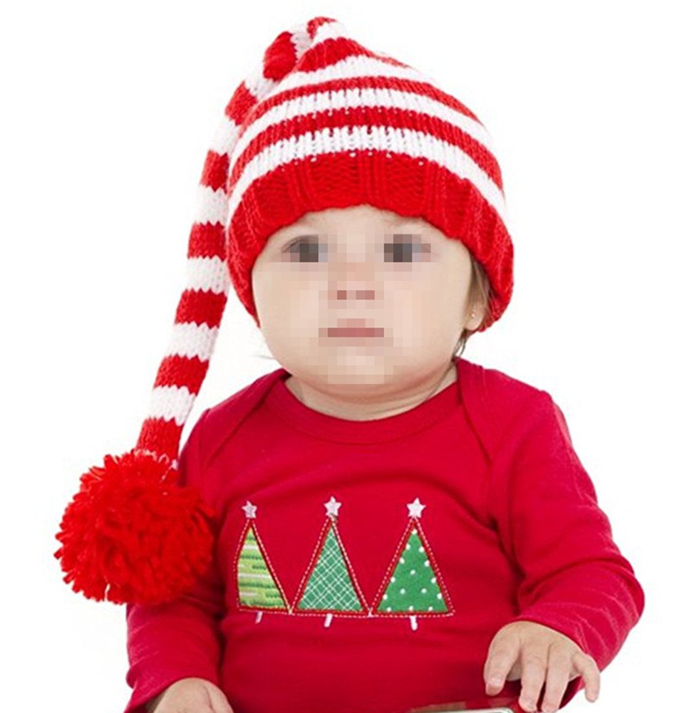 Kafeimali Baby Christmas Elf Long Tail Crochet Beanie Knit Hat Stocking Caps (Green)