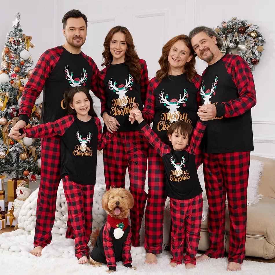 Iffei Matching Family Pajamas Sets Christmas Pj 'S With Letter And Plaid Printed Long Sleeve Tee And Bottom Loungewear 3-6 Month