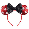 Foeran Mouse Ears Headbands With Shiny Glitter Bows For Girls Women'S Party Princess Cosplay Costume (Red Ears White Heart Dots)