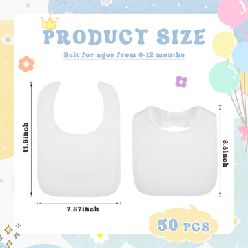 Toulite 50 Pcs White Bibs For Baby Washable Reusable Waterproof Feeder Bibs Cotton Baby Bibs With Double Sided Design For Fabric